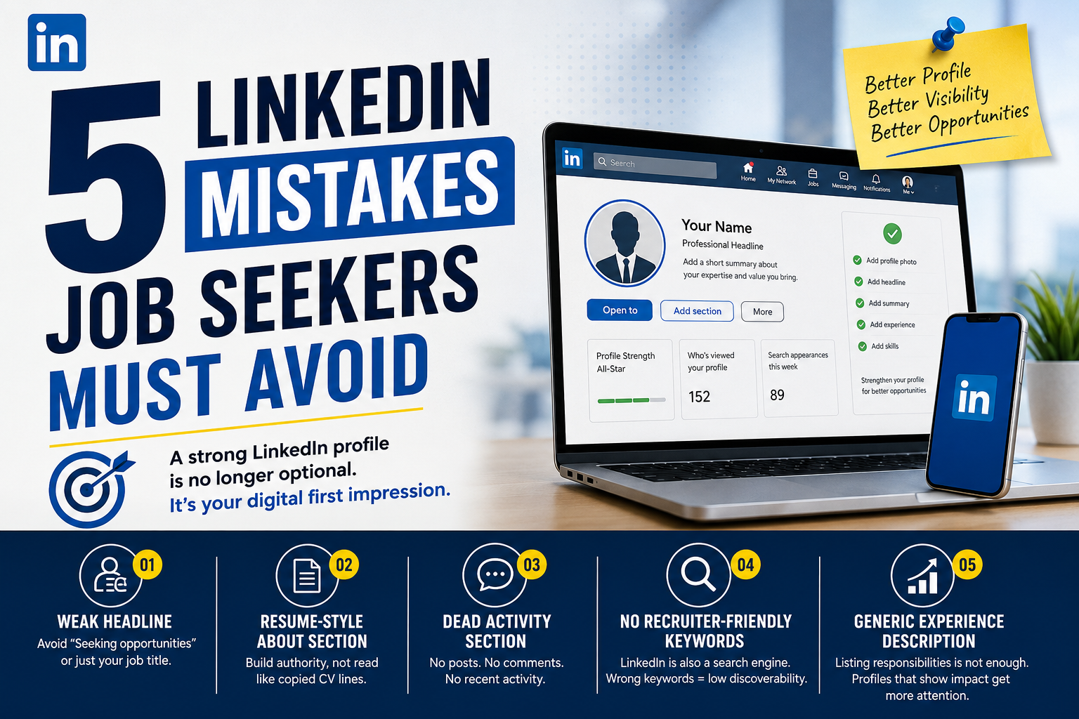 5 LinkedIn mistakes job seekers must avoid to improve profile visibility