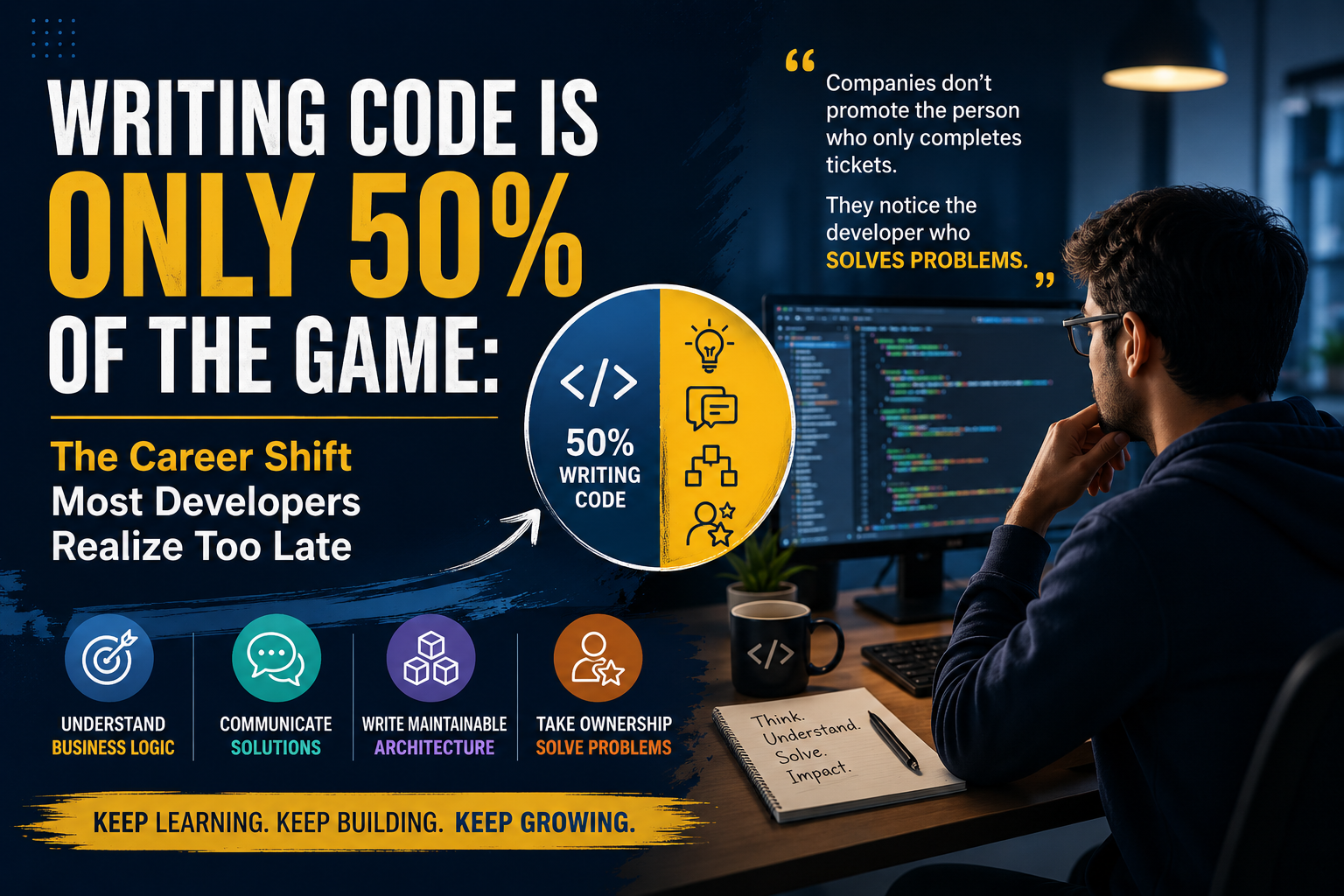 Writing code is only 50 percent of the game for software developers